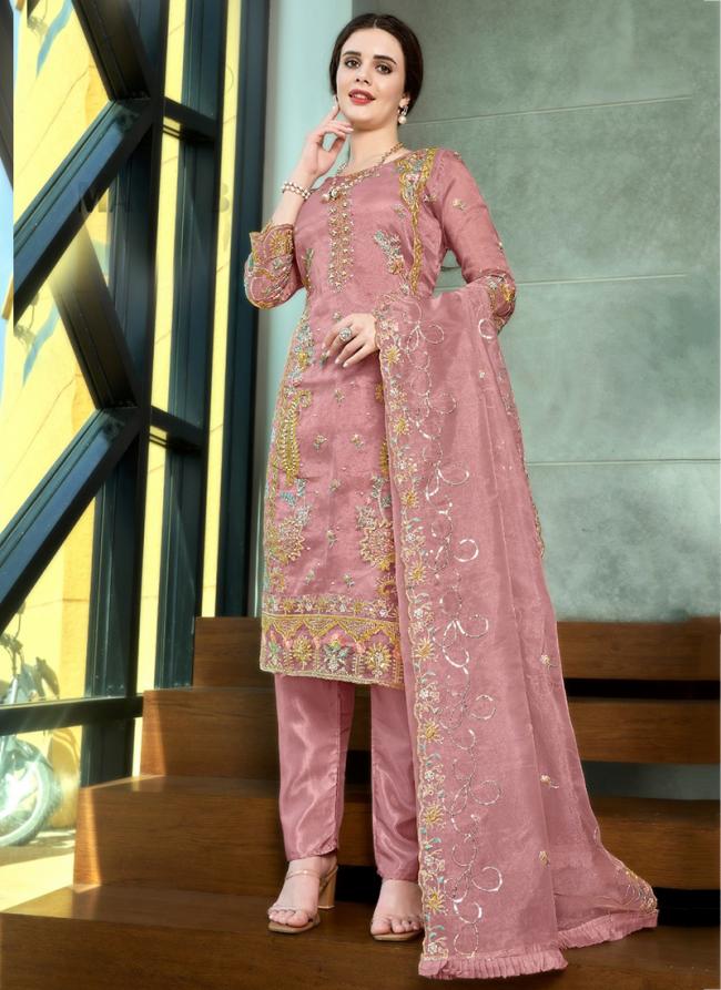 Pure Organza Pink Traditional Wear Embroidery Work Pakistani Suit